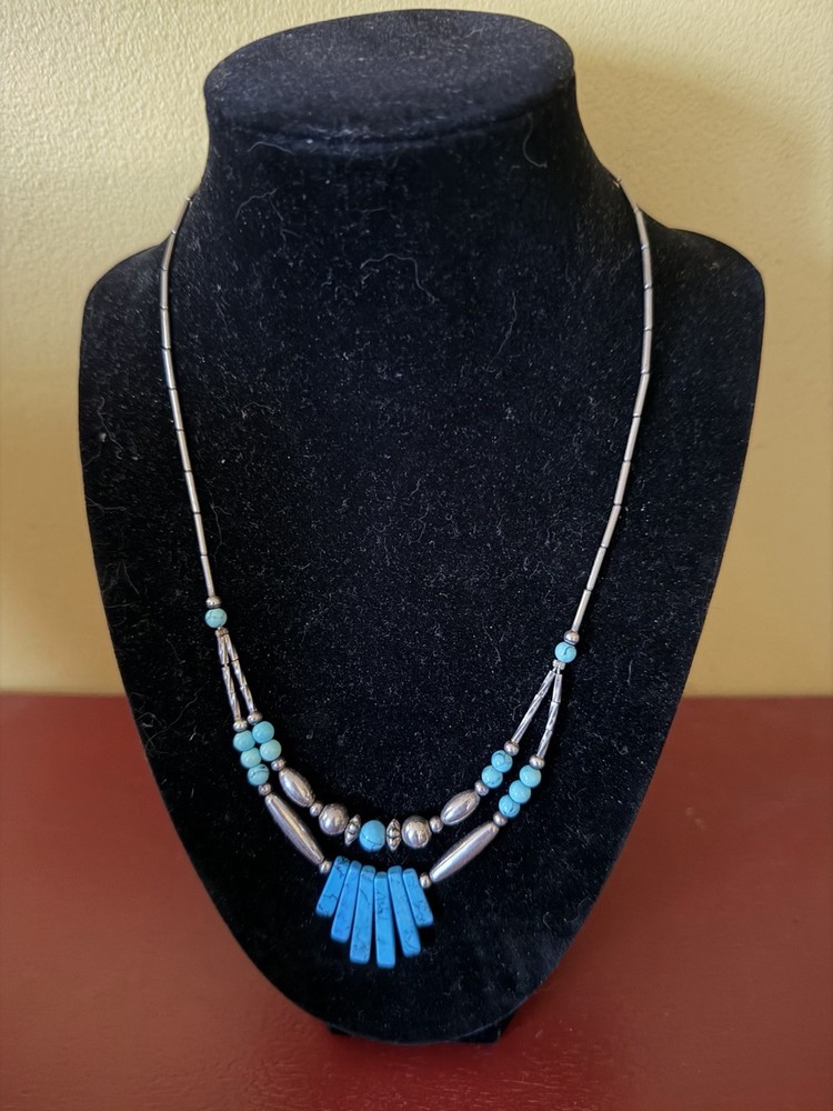 Silver And Turquoise 18” Necklace