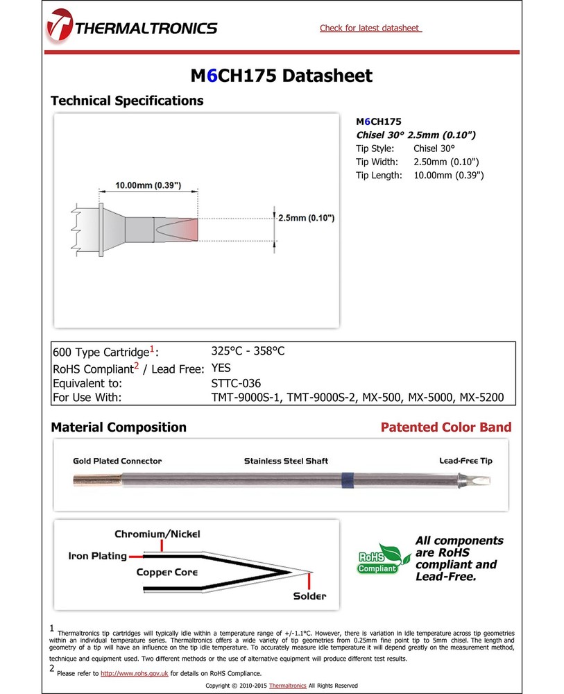 1 PCS M6CH175 Chisel 30deg 2.5mm interchangeable For Metcal STTC036 Tip