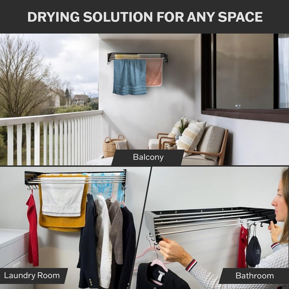 Retractable Clothes Drying Rack – Easily Install & Foldable for Small Spaces