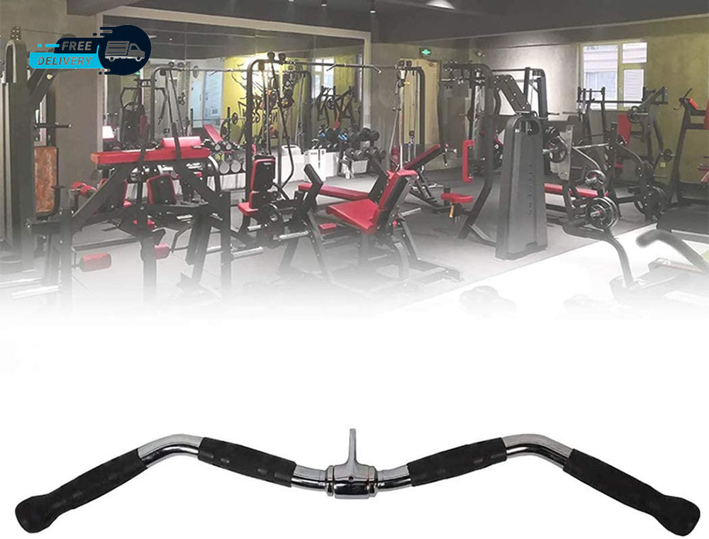 Lat Bar Cable Machine Attachment Curl Pulldown Bar with Full Rotation and Rubber