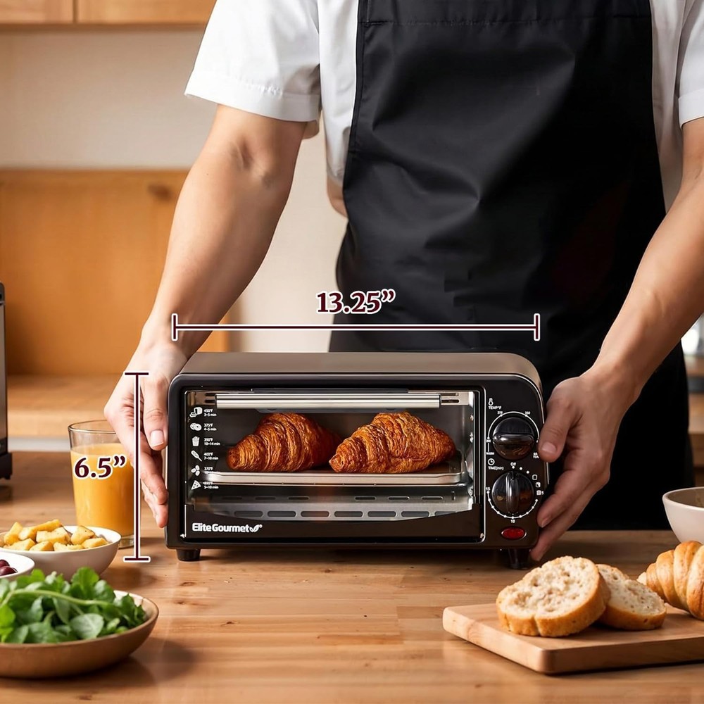 Portable Toaster Oven, Adjustable Temp & Timer, Black