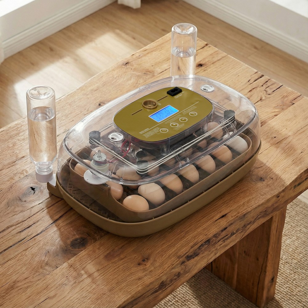 24 Egg Incubator Automatic Egg Turning LED Candler Temperature Humidity Control