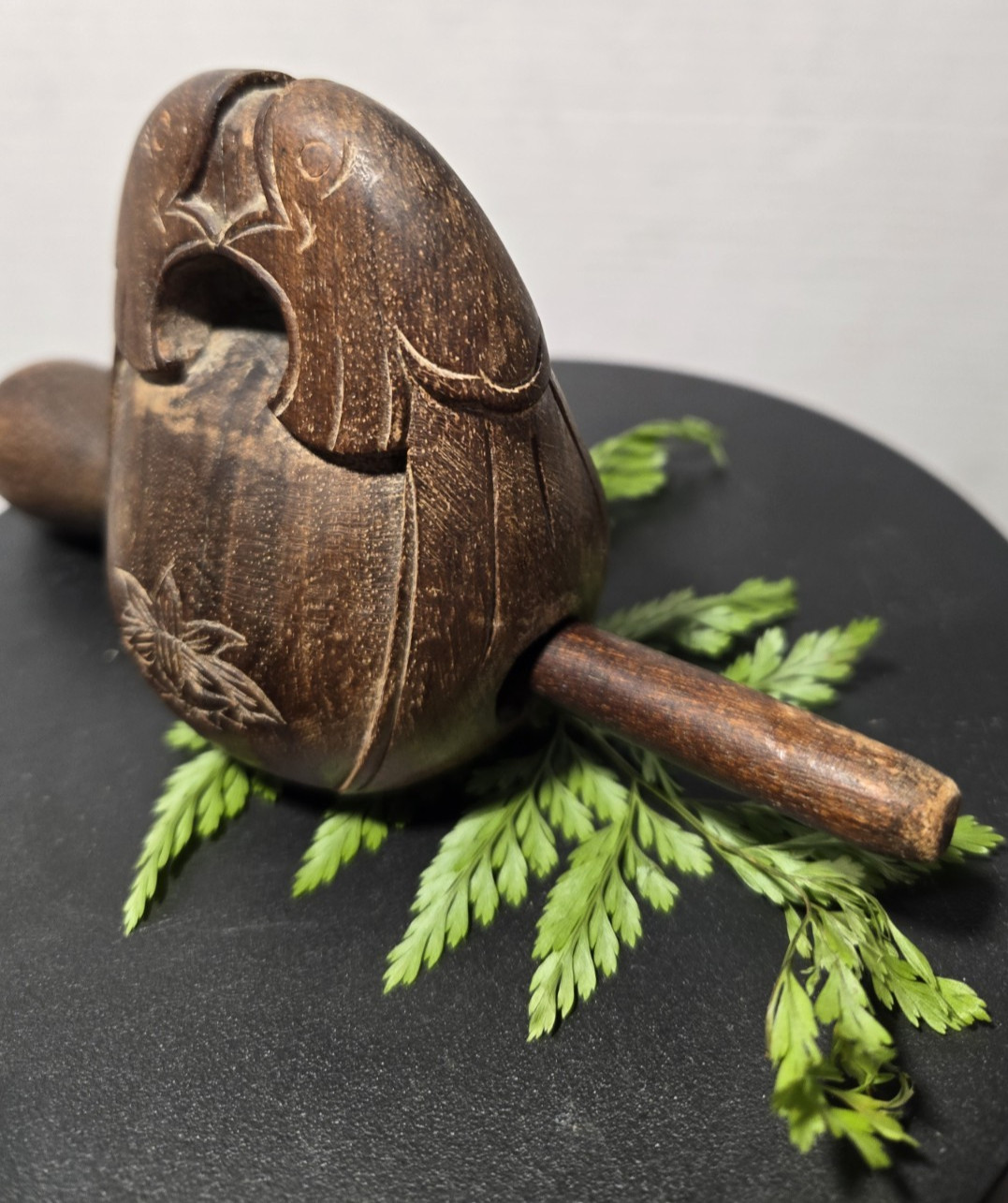 Vintage Carved Mokugyo Muyu Drum with Original Striker wood - VIDEO