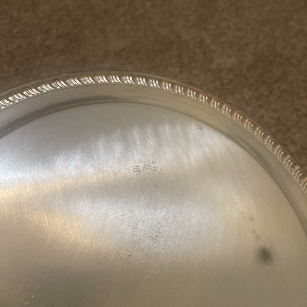 LEONARD EP SILVERPLATED 12" ROUND SERVING FLORAL SCROLL TRAY