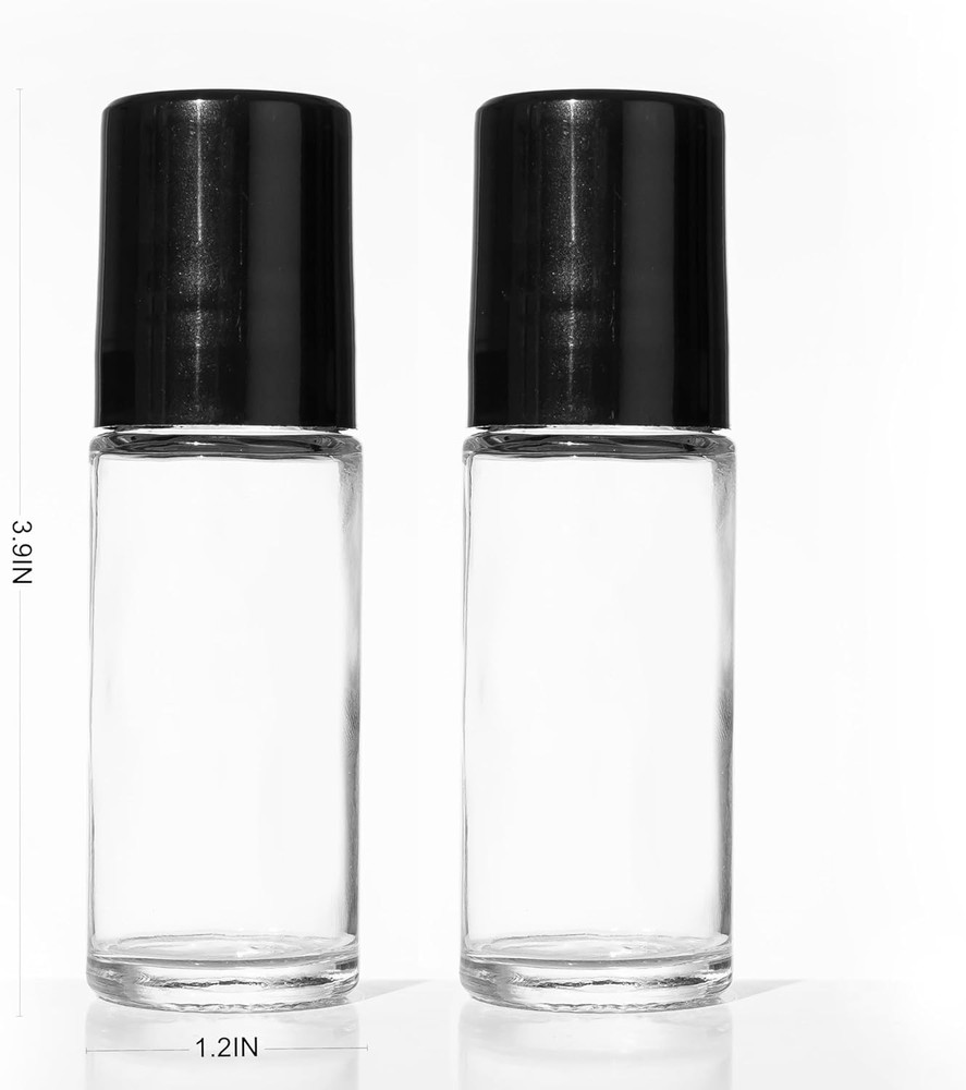 2 PCS Empty Glass Roller Bottles Plastic Ball ，Deodorant Roll On clear