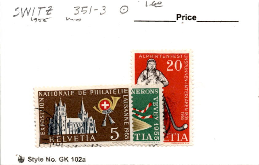 Switzerland, Postage Stamp, #351-353 Used, 1955 (AF)