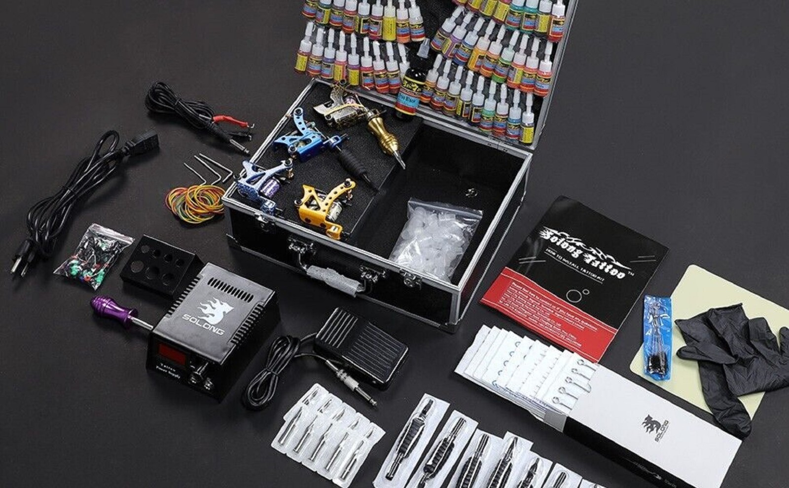 Maquinas De Tatuar Kit Completo Profesional Set De Tintas Para Tatuaje Con Caso