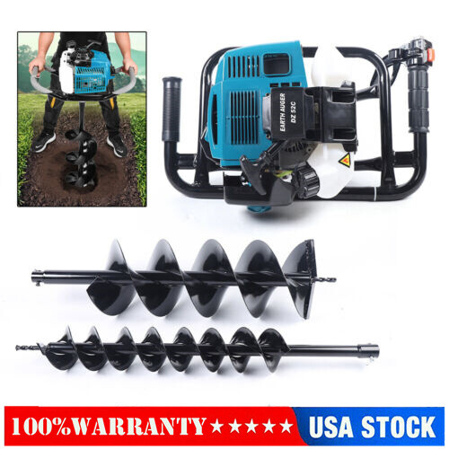 52cc 2 Stroke Post Hole Digger with 2 Bits Gas Powered Earth Auger Drill Machine