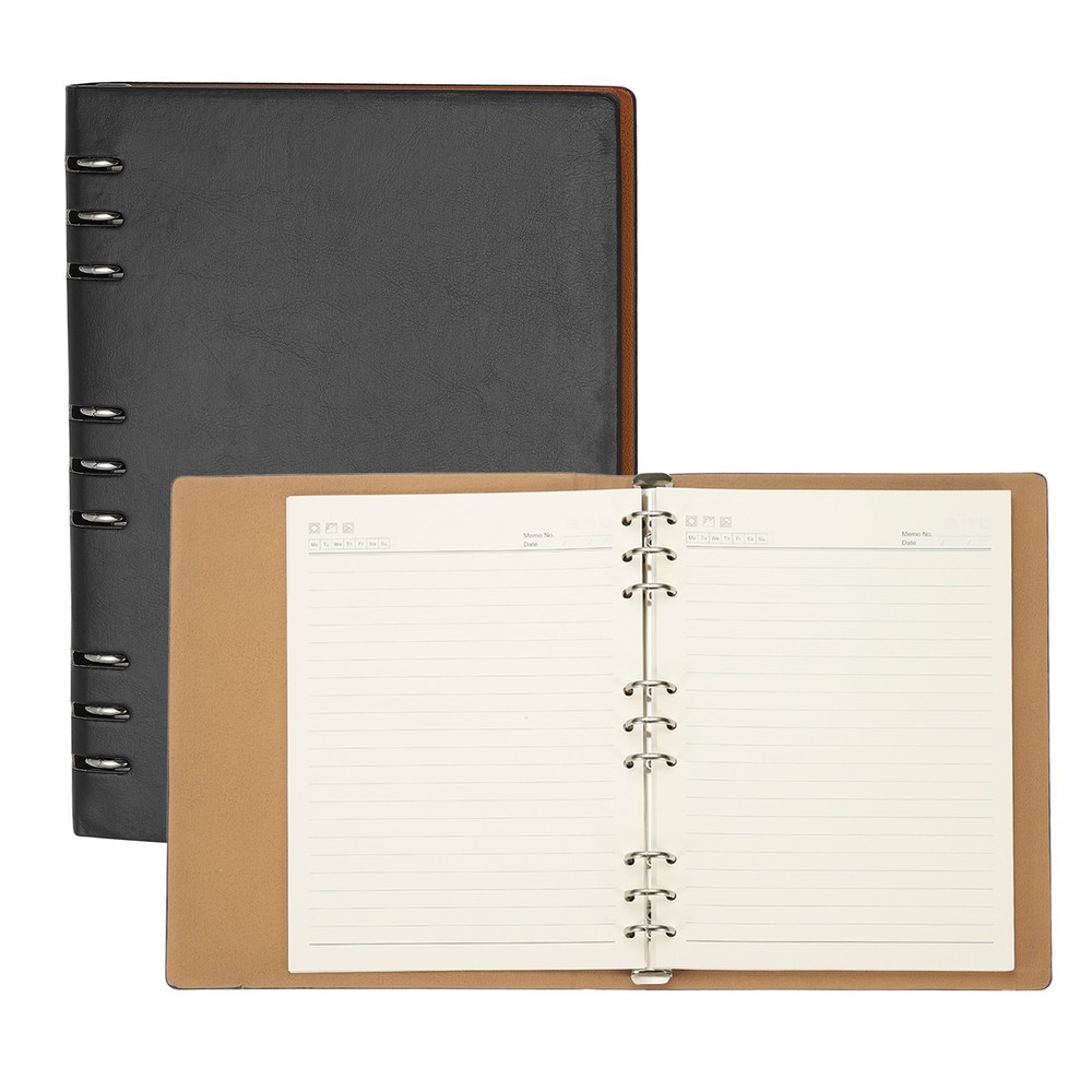 B5 Refillable Leather Notebook, 9 Ring Hardcover Binder Notebook, Black
