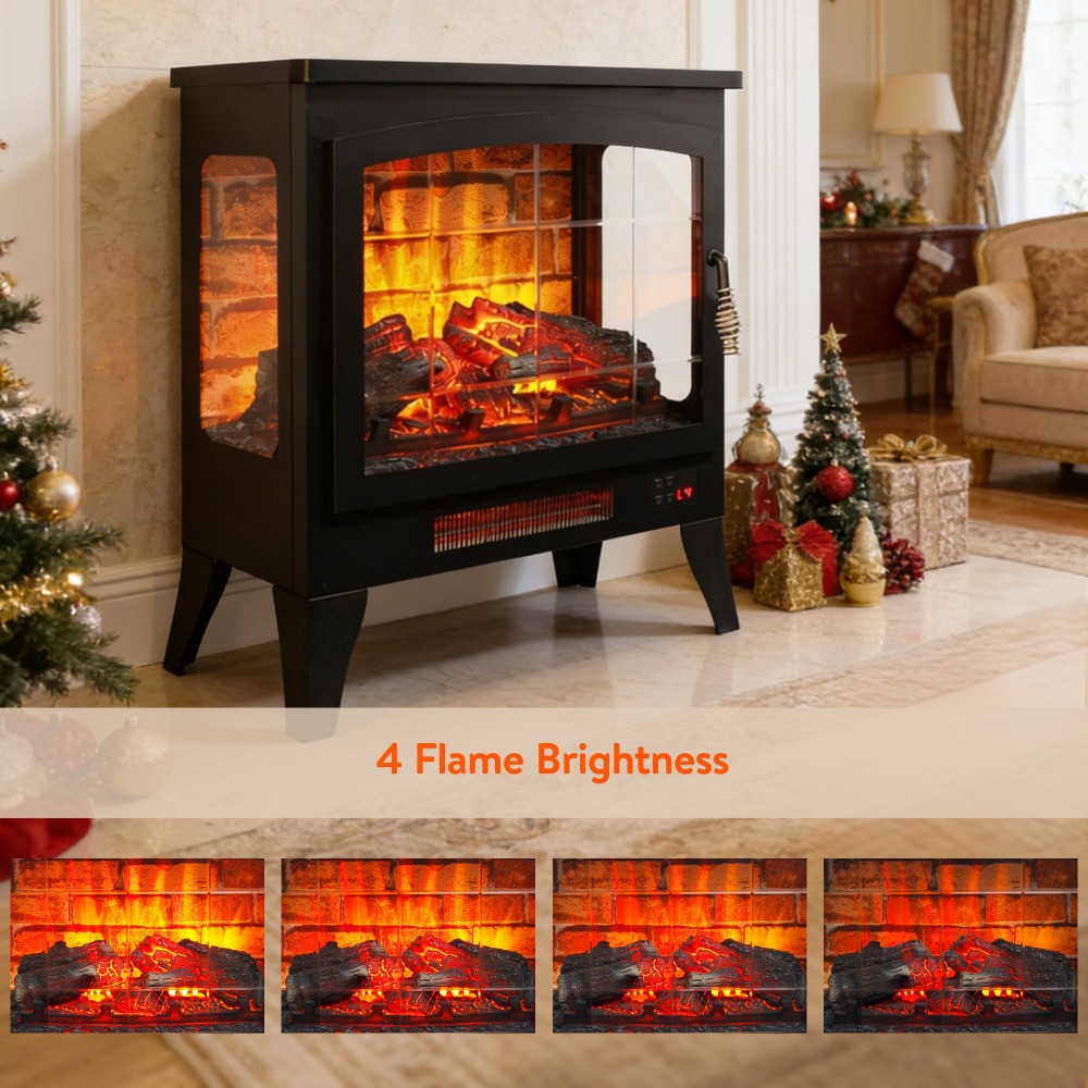 Three-Sided Open Electric Fireplace Heater with 3D Flame Effect