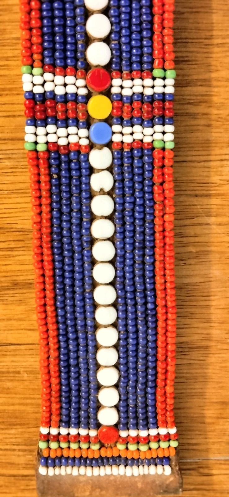 Antique African Maasai Beaded Leather Strap 8" Petina & Handbeading - Decorative