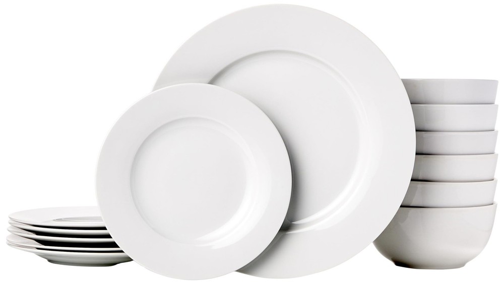 Amazon Basics Porcelain Dinnerware Set, Microwave and Dishwasher Safe, Servic...