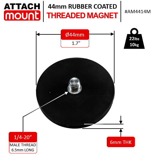 44mm Magnet 1/4-20" Thread White Fits Ring Camera Rubber Coated