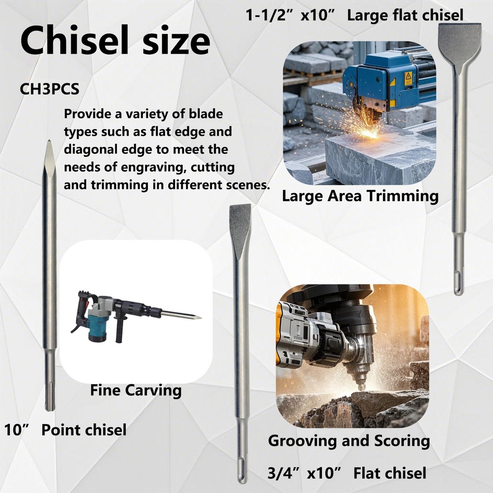 3PCS SDS Plus Set chisel Concrete Drill Chisels Tile Chisel Concrete Set, CH3PC