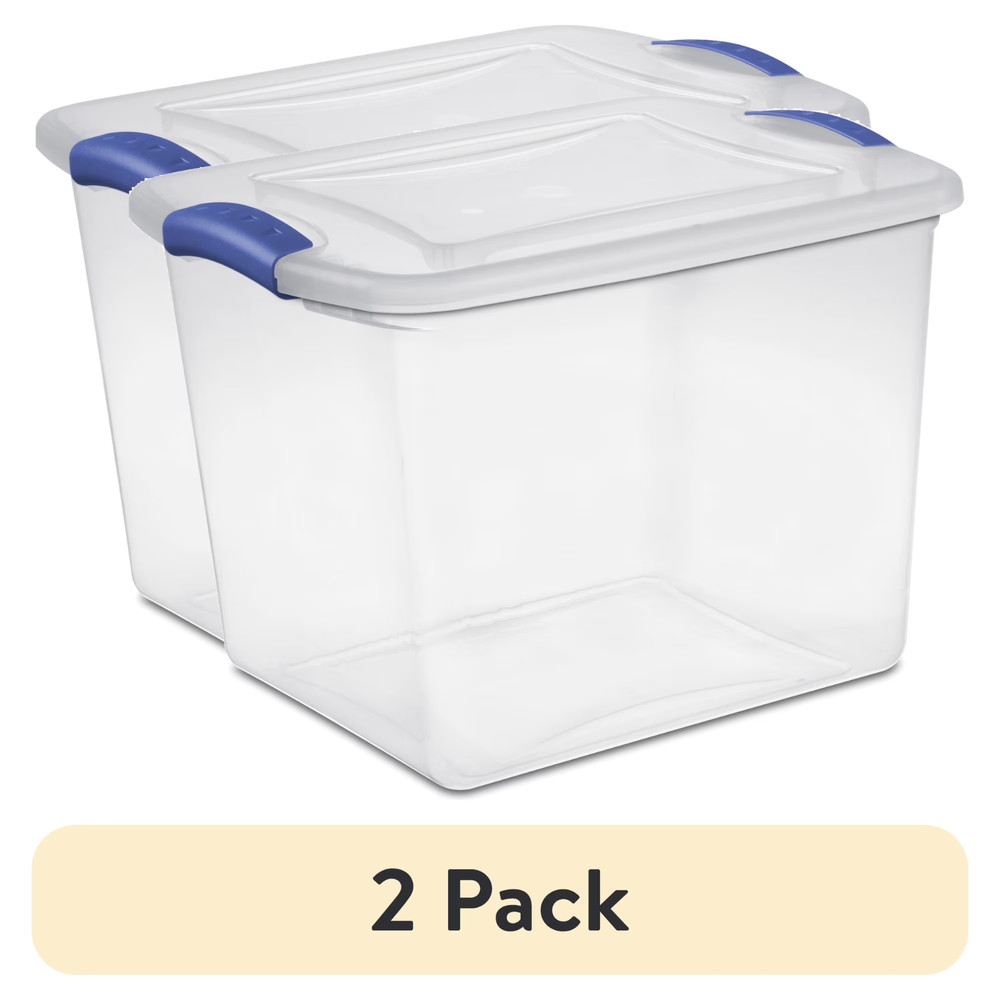 (2 pack) Sterilite 27 Quart Medium Latching Storage Bin, Clear Plastic Stoarge C