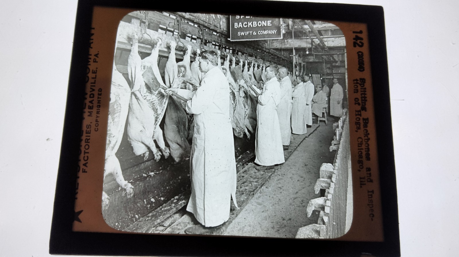 Magic Lantern Glass Slide Photo Keystone P142 Hog Butcher Chicago