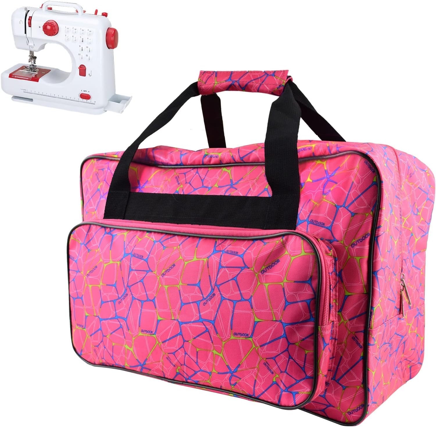 Portable Pink Sewing Machine Carrying Case with Front Pocket for Accessories