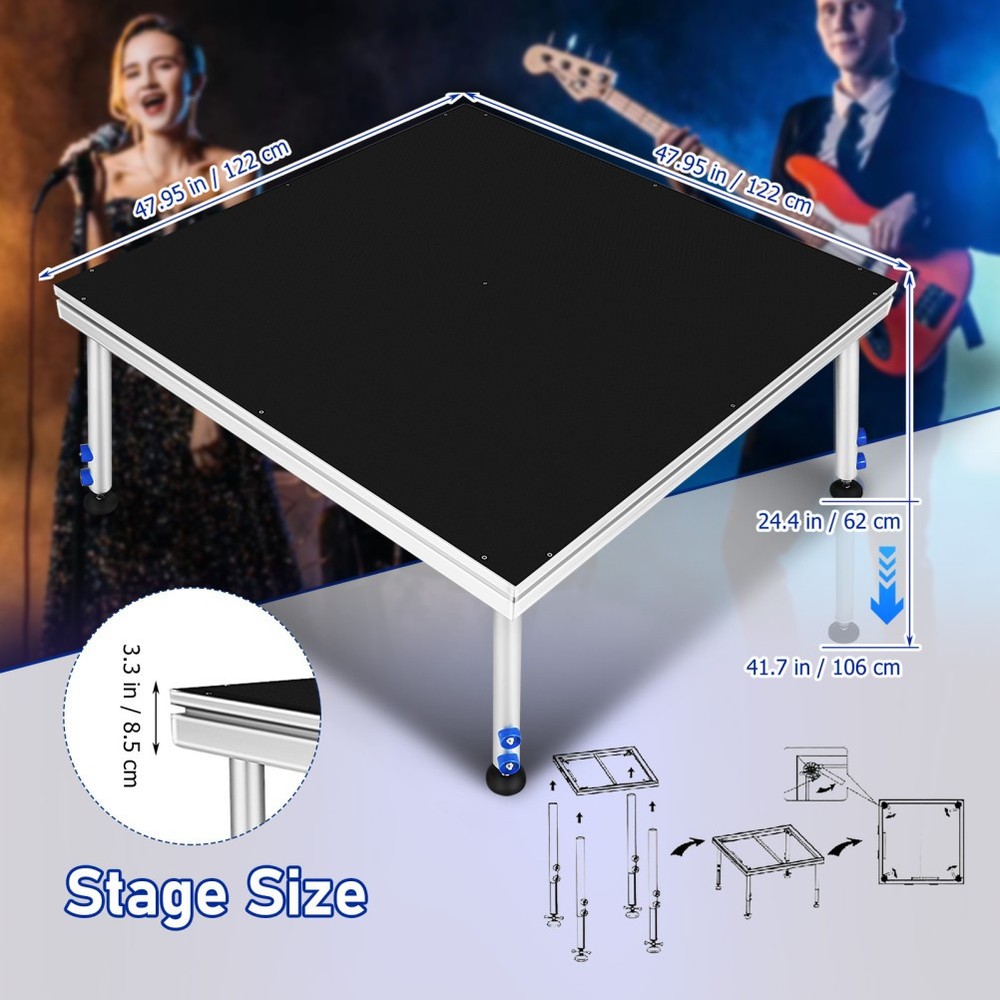 4x4ft Portable Stage Platform, 24"-40" Adjustable Height Stage Riser for Events