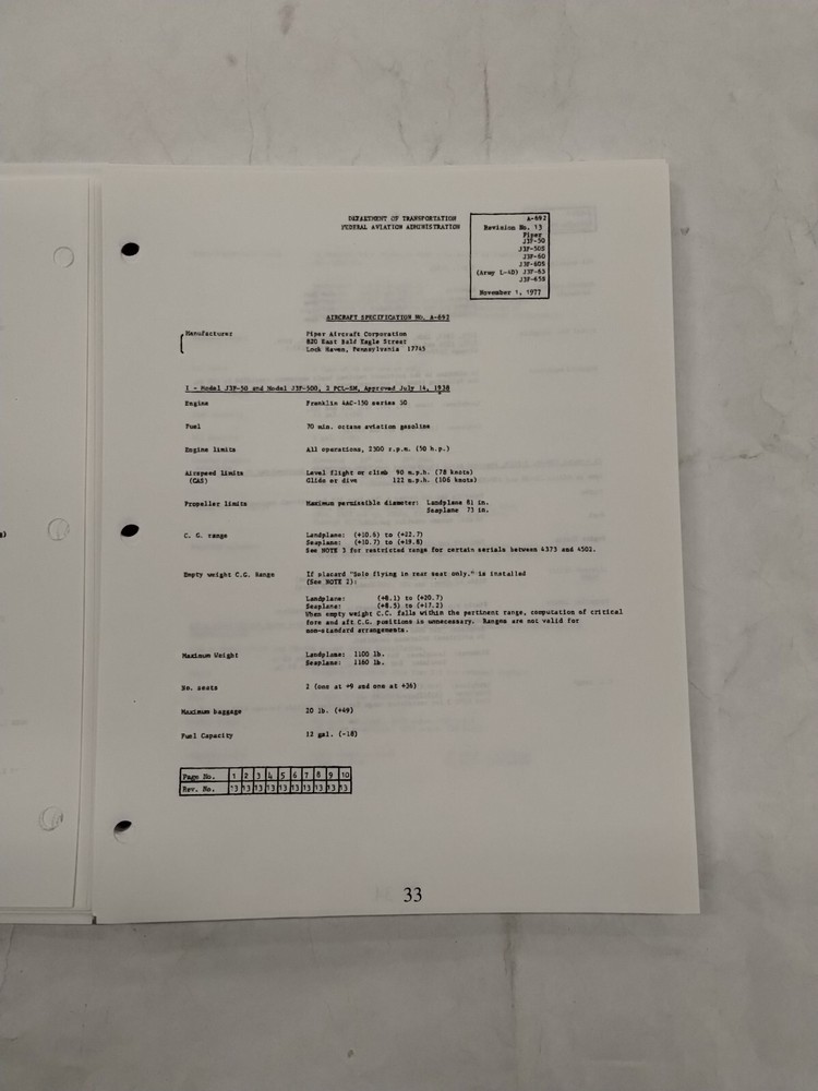 Piper Aircraft Type Specifications Manual-Copy