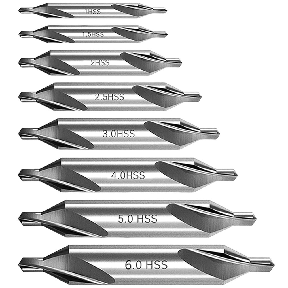 8 PCS Center Drill Bits Set, Countersink Tools for Lathe Metalworking 60 Degree.