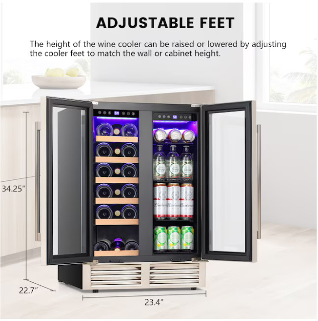 COWSAR 3.96 Cu Ft 18 Bottle Built-In Dual Zone Wine Cooler Silver SALE/FREE SHIP