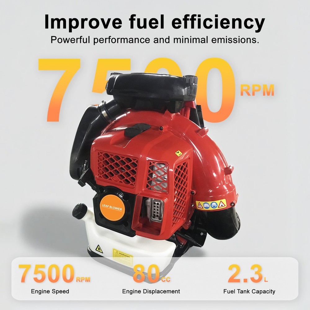 Backpack Leaf Blower Gas Powered Snow Blower 900CFM 80CC 2.3L 2-Stroke Engine