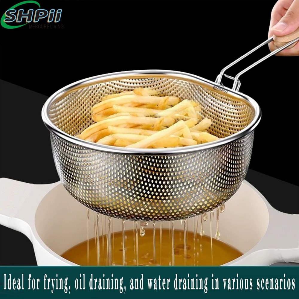 304 Stainless Steel Strainer Basket with Self-Draining Solid Base Ideal for k...