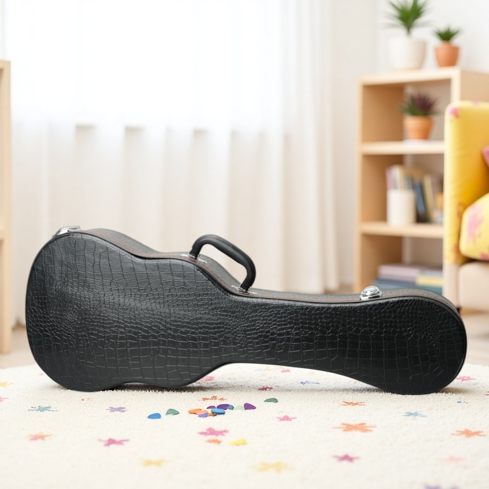26" Tenor Ukulele Hardshell Case - Padded Contoured Lockable Black Finish