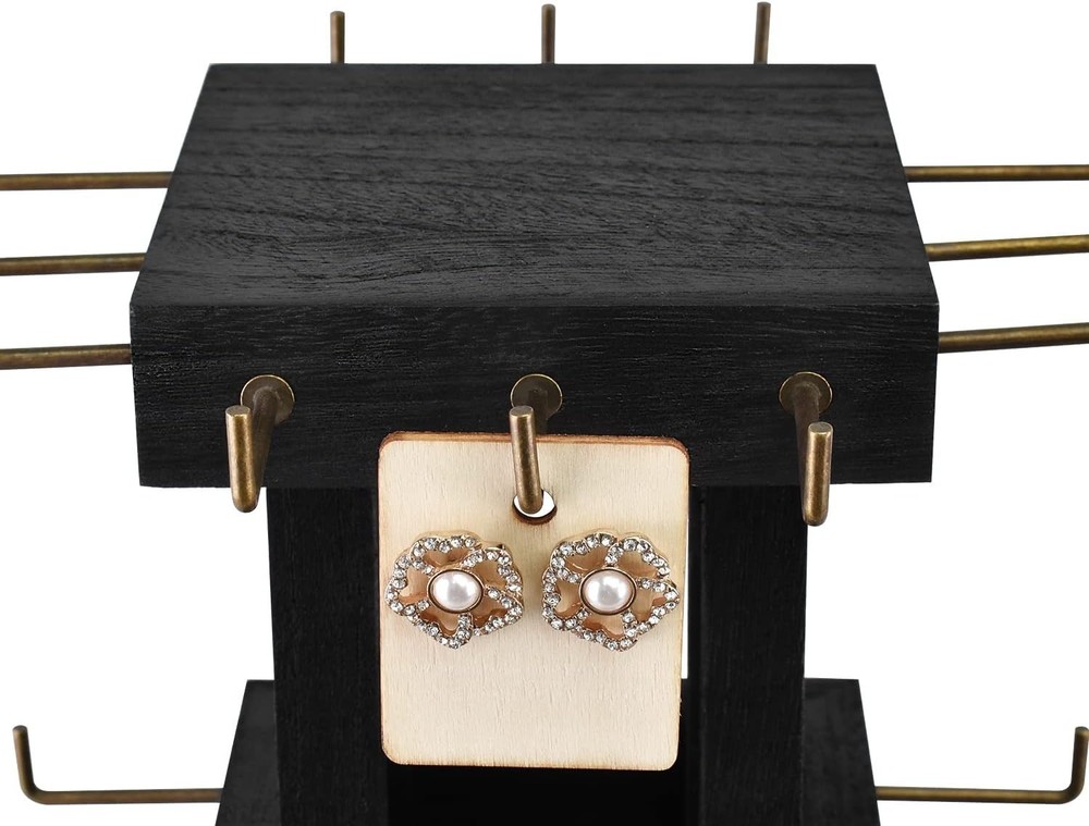 Rotating Earring Display Rack with 36 Hooks, Black