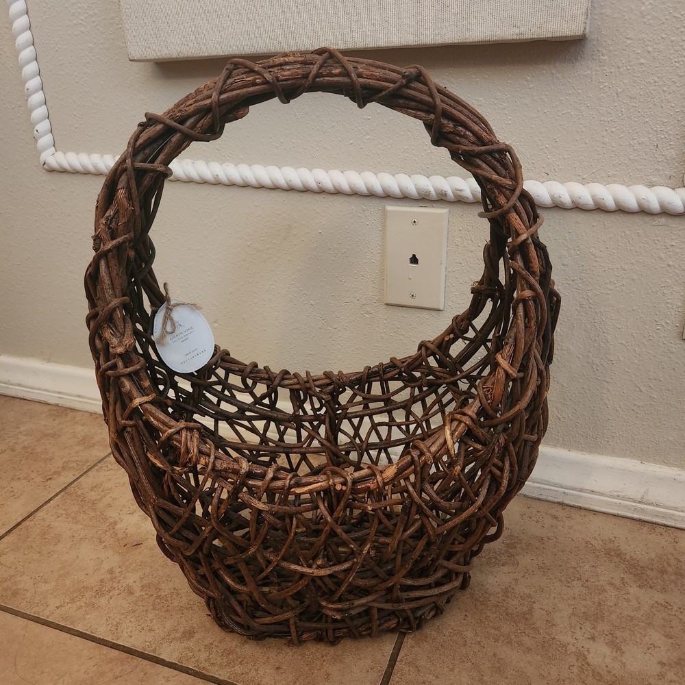 RARE NEW Pottery Barn Grapevine Woven Handle Basket EASTER Spring
