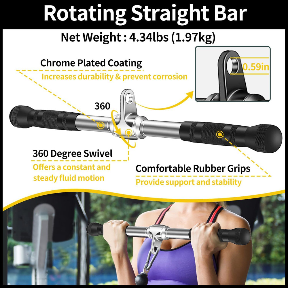 Solid Steel Cable Attachments for Gym Set with Wide Grip LAT Pull down Bar, LAT