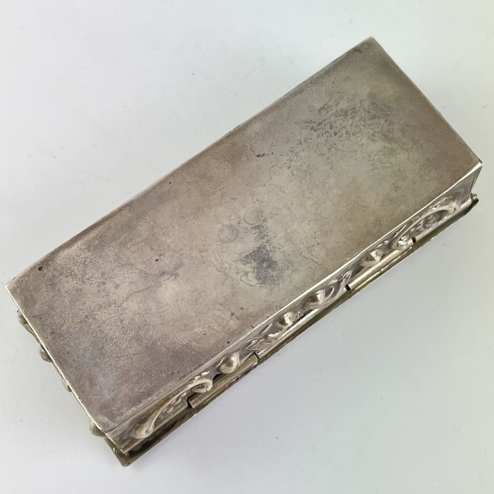 Antique Spanish Solid Silver Embossed Rococo Style Trinket Box C1900 8.7cm