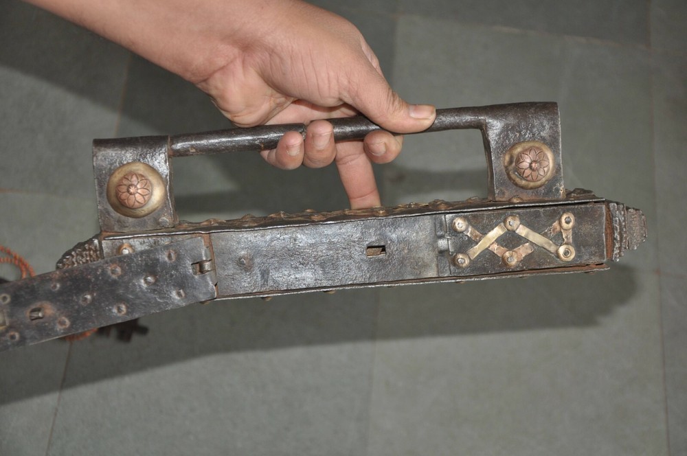 Vintage Iron Brass Fitted Big Long Solid Handcrafted Strip System Padlock