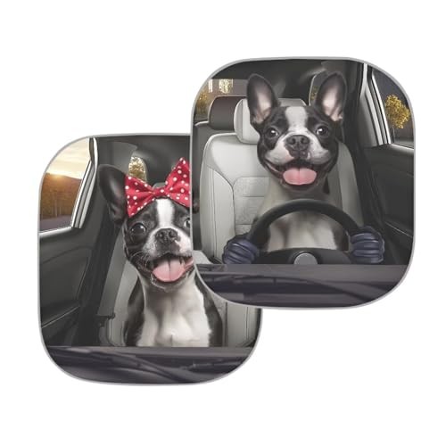 Sunshade Visor 2 Pack Car Windshield Sun Shade Foldable 2-Piece Boston Terrier