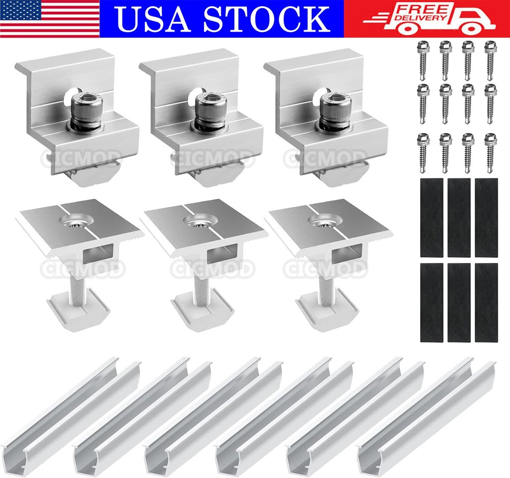 Solar Panel Mounting Brackets Rails Universal Side Middle Clamp System 30/35mm