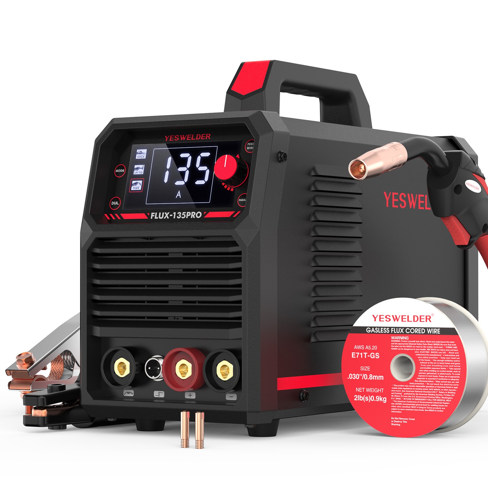 135Amp 110V Flux Core MIG/Lift TIG/Stick 3-in-1 Welding Machine IGBT Inverter