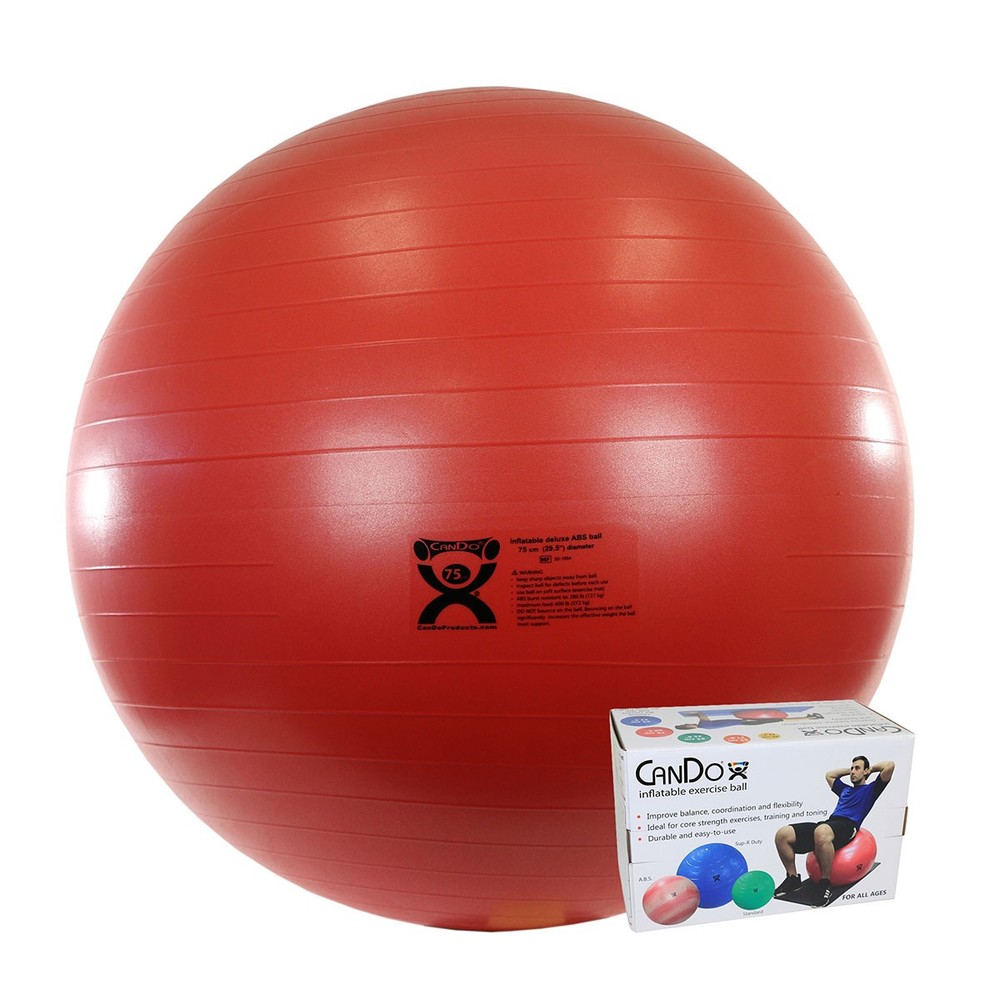 CanDo Inflatable Exercise Ball ABS Extra Thick - Red - 30" (75 cm), Retail Box