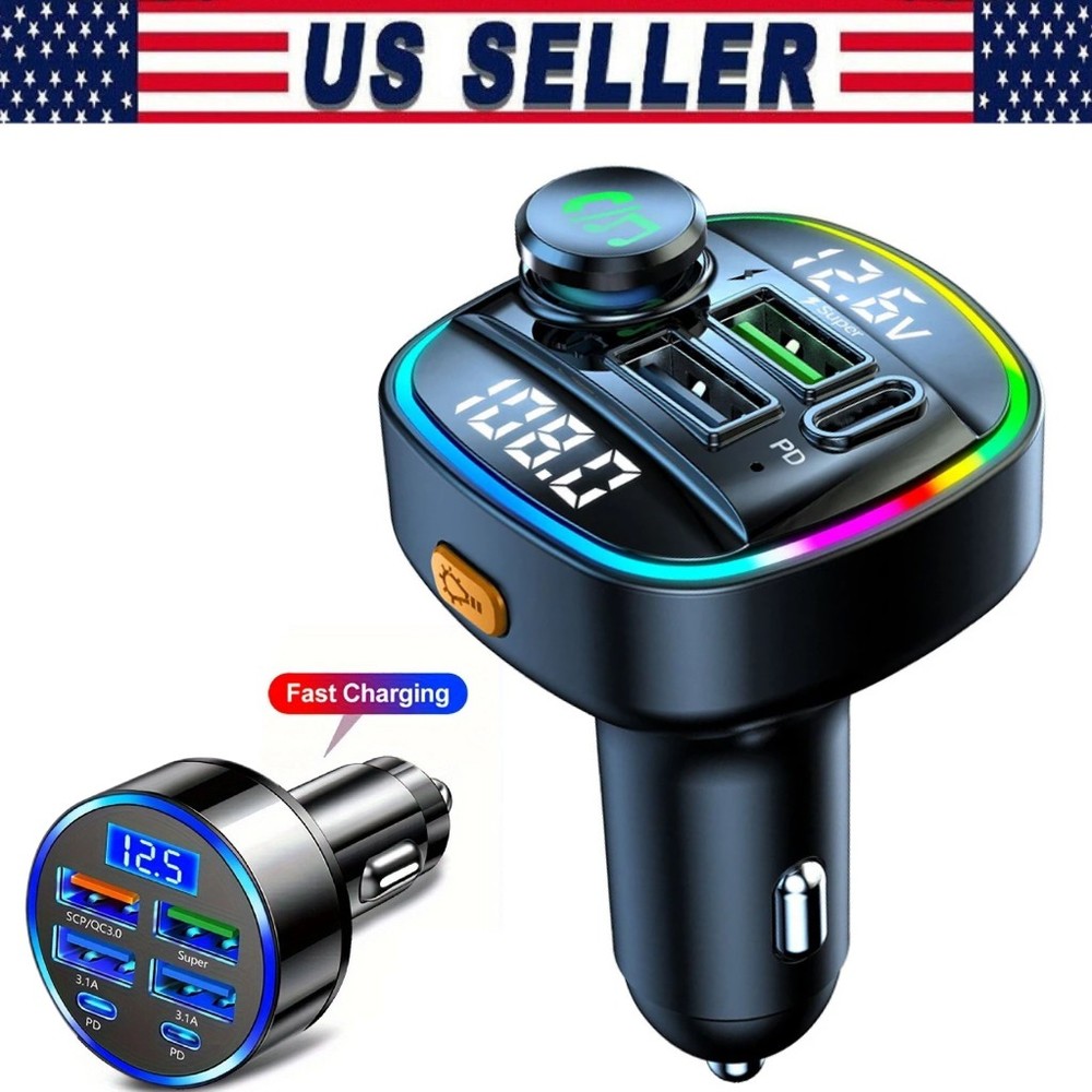 Bluetooth 5.0 Car Wireless FM Transmitter Adapter USB PD Charger AUX Hands LOT
