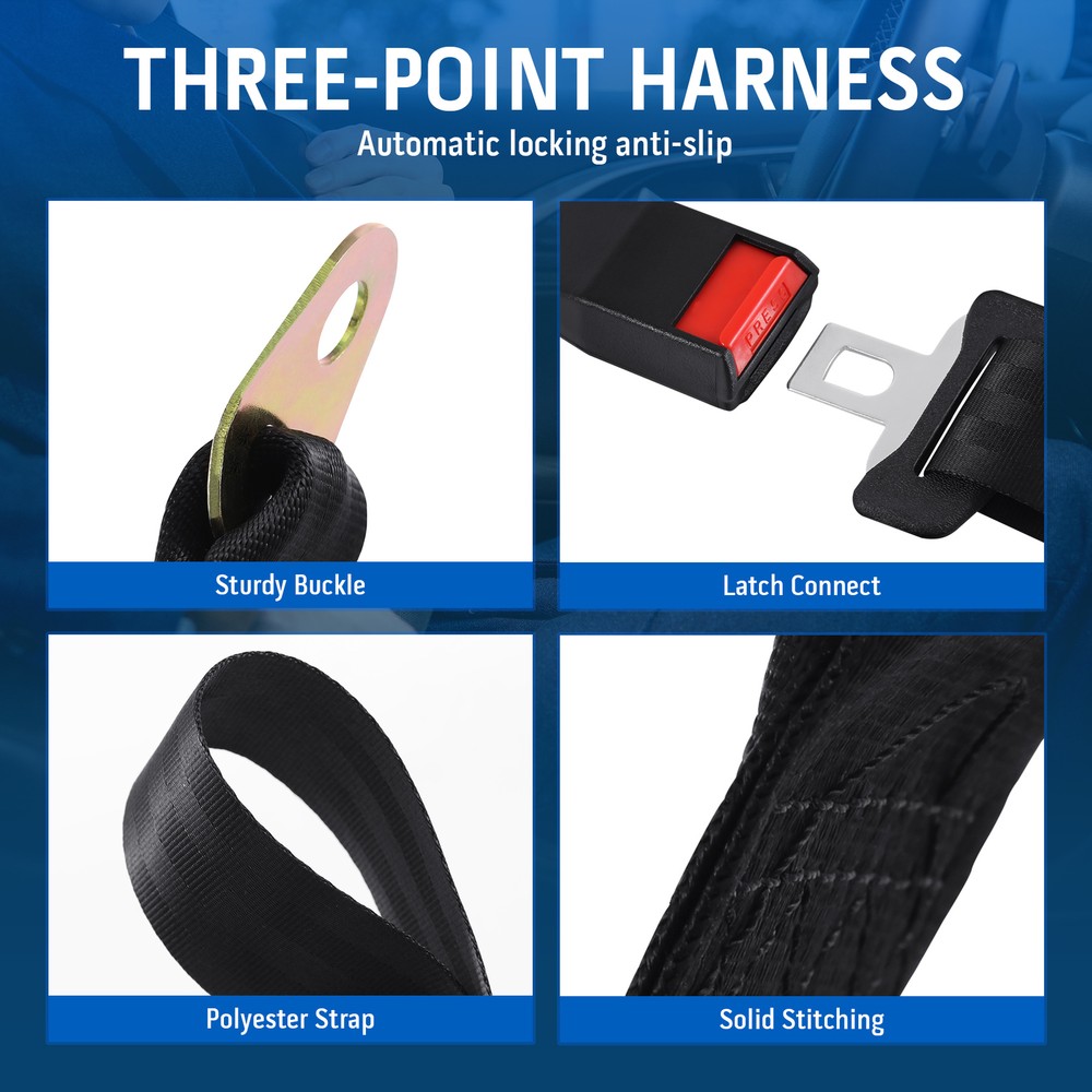 2 Pack Black Universal 3 Point Retractable Adjustable Car Seat Belt