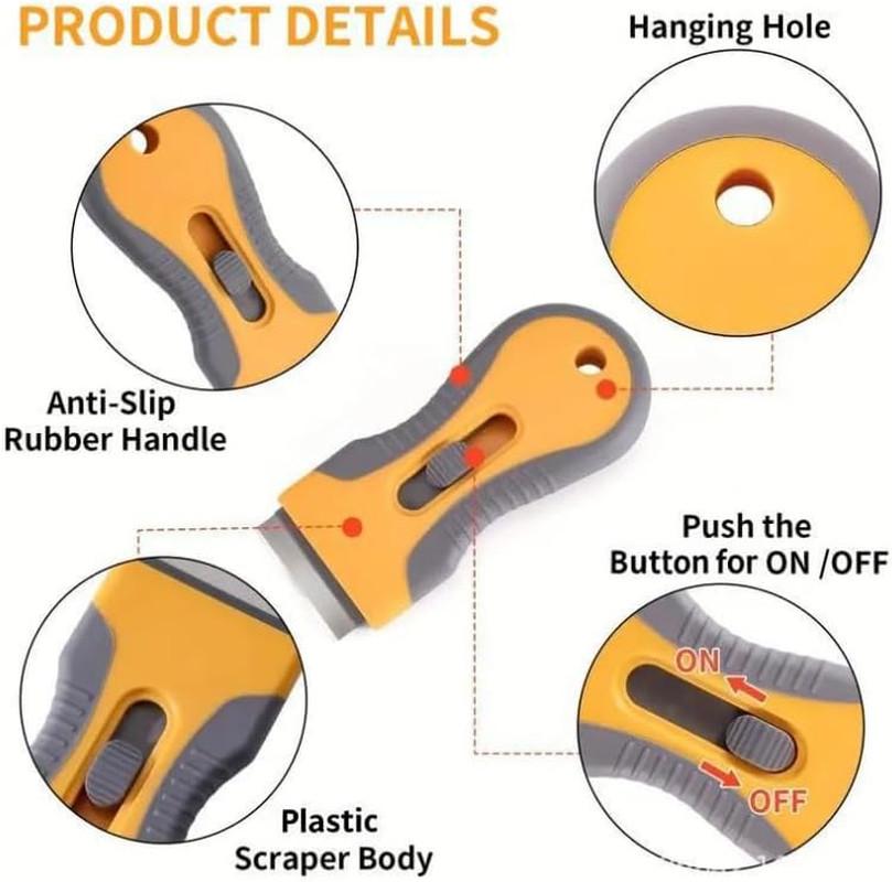 Retractable Razor Blade Scraper Tool, 2 Pack with 20 Extra Replacement Blades, S