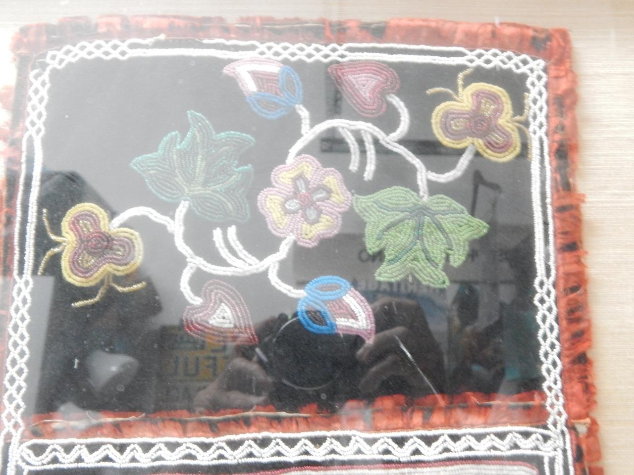 ANTIQUE OJIBWAY BEADED BANDOLIER BAG / POUCH - PROFESSIONALLY FRAMED