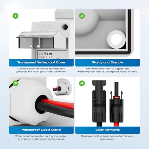 Solar Panel Disconnect Switch, 50 Amp DC 1000V Breaker Box PV DC1000V 50A