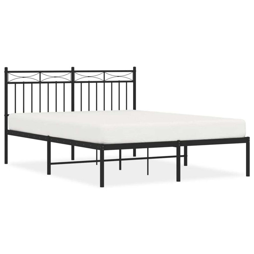Bed Frame Black Steel Full Bed Frame Rectangular Traditional