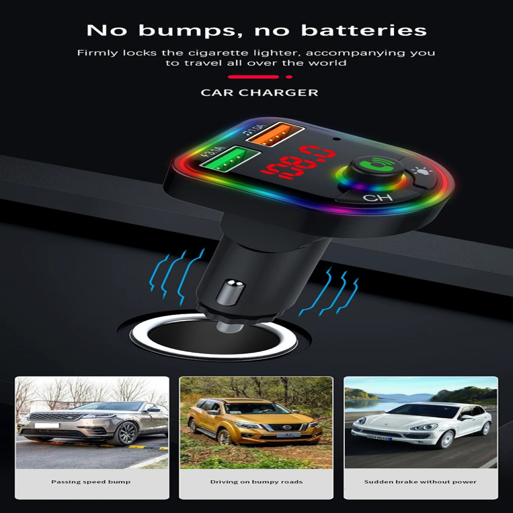 Car Wireless Bluetooth5.3 FM Transmitter MP3 Player USB Car Fast Charger Adapter