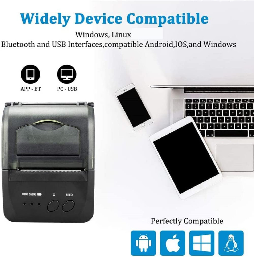 Bluetooth Receipt Printer, 58Mm Mini Thermal POS Printer Portable Personal Bill