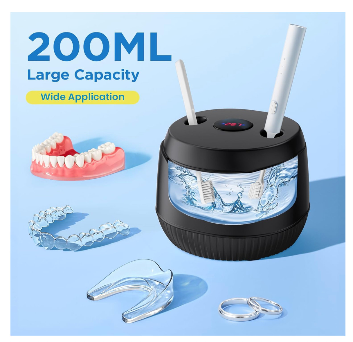 Dental Ultrasonic Retainer Cleaner Machine - Dental Cleaning Pod for Denture,...