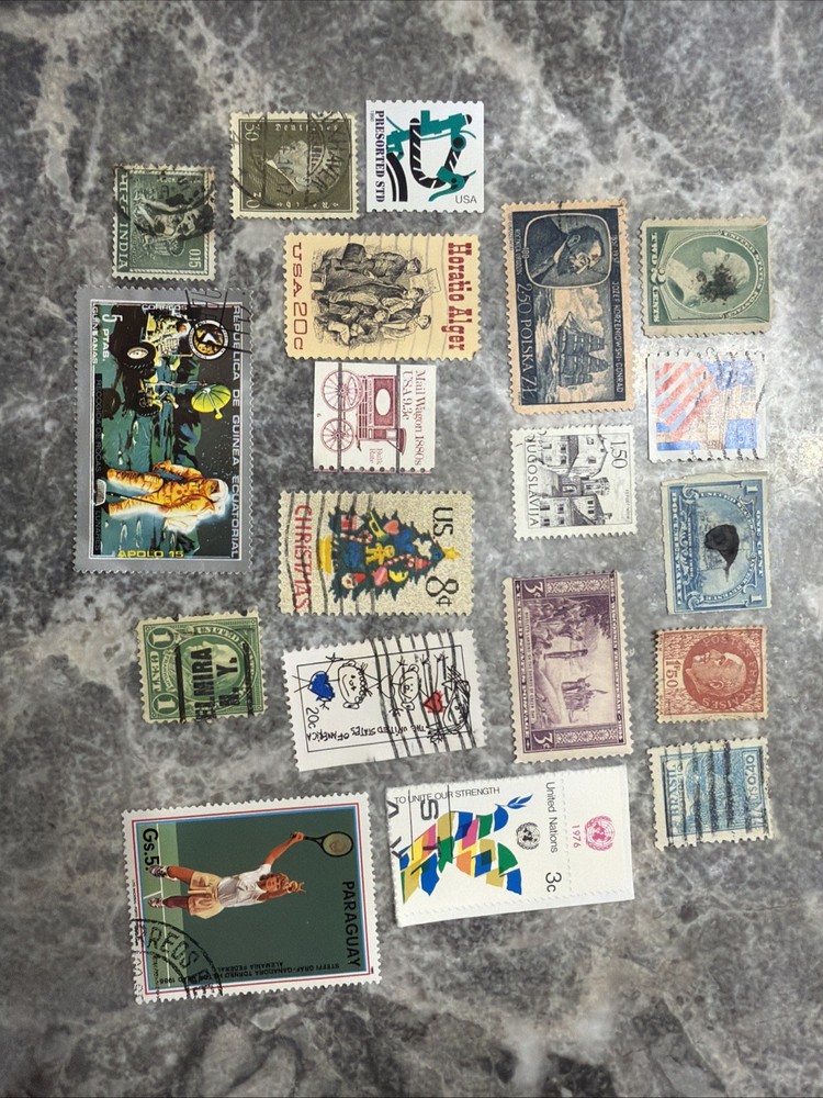 19 Used Vintage U.S & Foreign Postage Stamps Lot