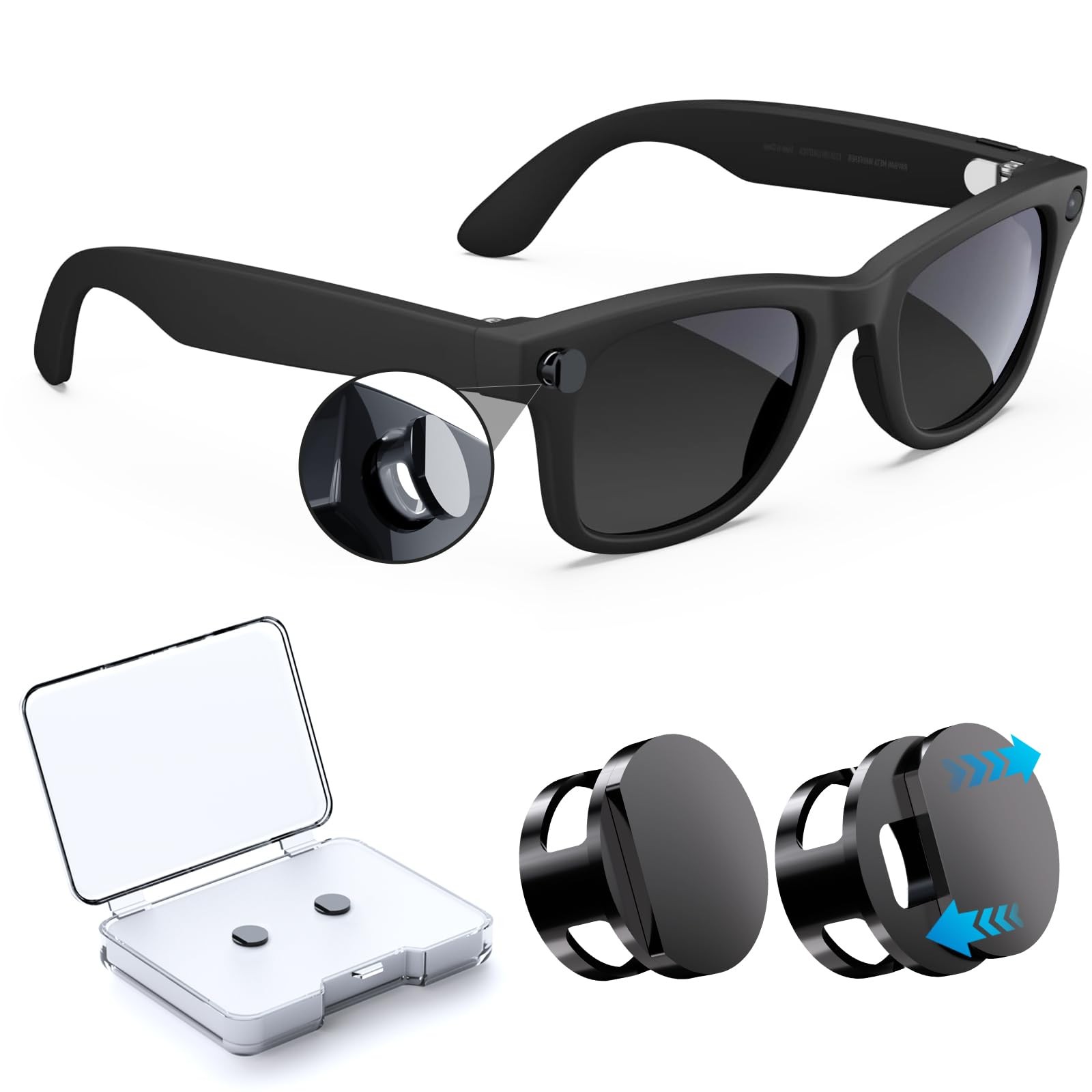 2Pcs LED Light Blocking Covers for Ray-Ban Meta 2Pcs, Black