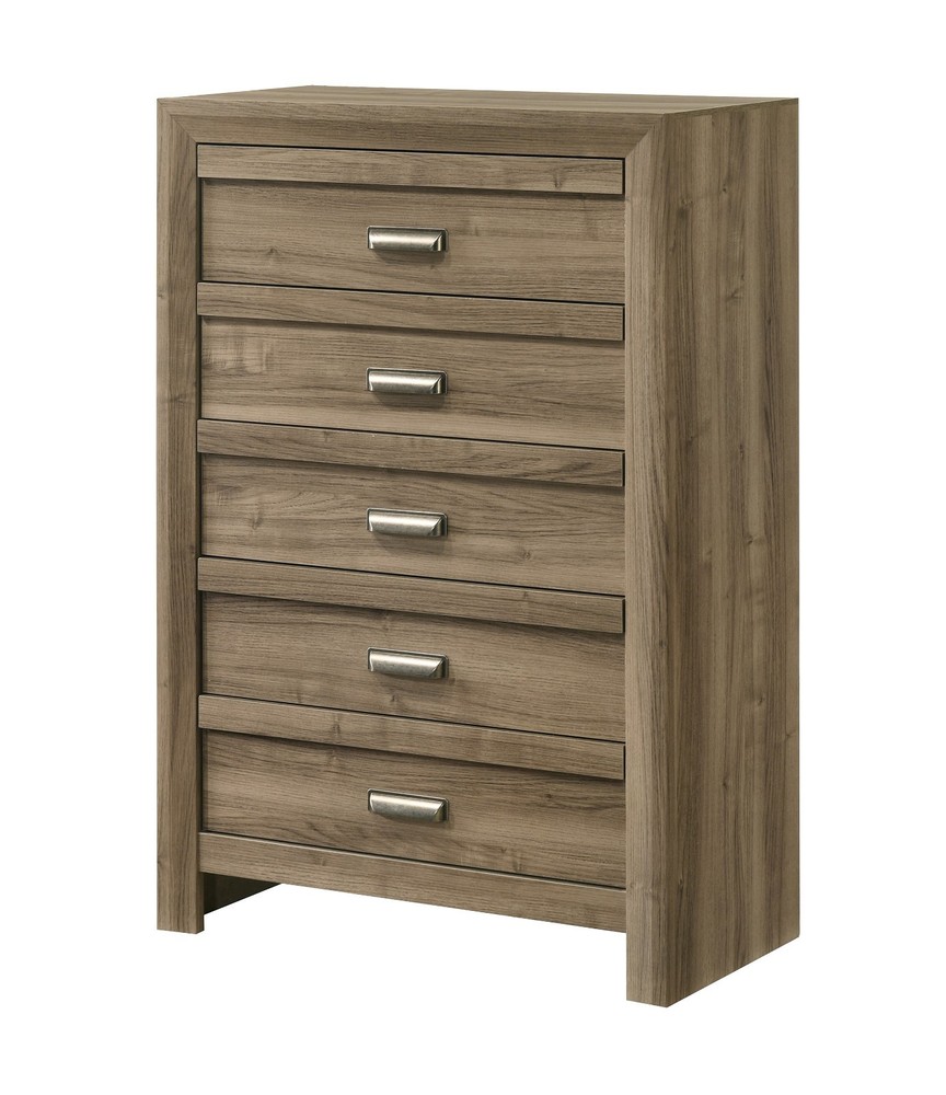 3pc Light Brown Queen Chevron-pattern Panel Bed Chest Nightstand Bedroom Set
