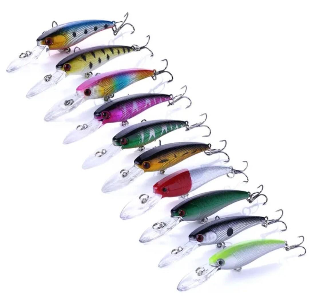 Largemouth bass fishing lures wobbler minnow 10-pack lot crankbait tackle bait